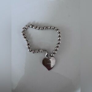 Clio Blue Silver Beaded Heart Charm Bracelet - Women’s Jewelry